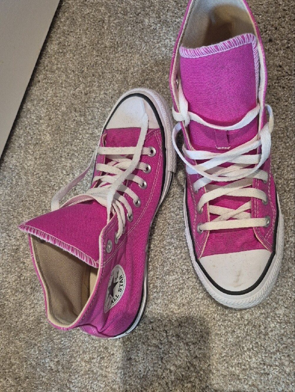 Converse High-Top Sneakers in Bright Pink with White Accents - Picture 2 of 6